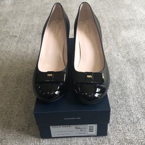 Cole Haan Black leather/patent wedge shoes